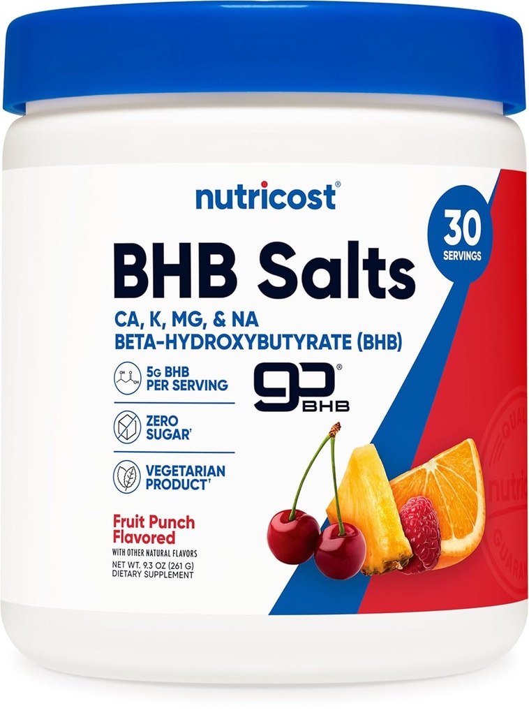 Nutricost BHB Salts Bere Mix (30 Servings, Fruit Punch aromatizzato) (5G BHB Per Serving) - 0G Zuccheri Totali, Prodotto Vegetariano