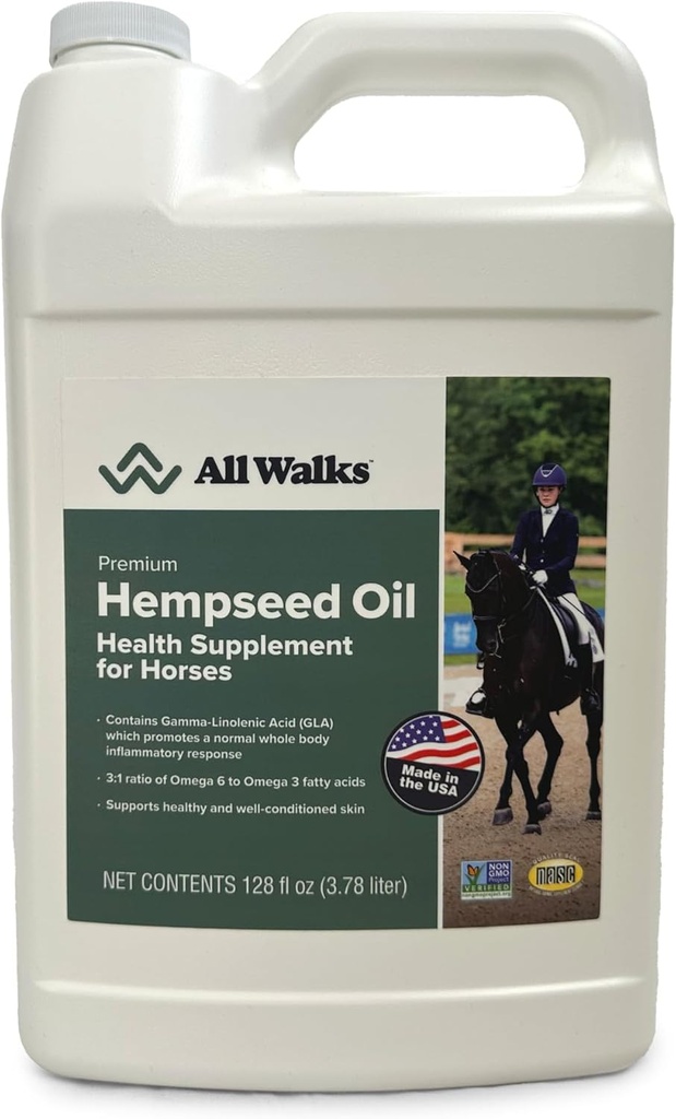 Wszystkie Walks Hempseed Oil, 1 Gallon, Suplement do Zdrowia dla koni, Wsparcie dla zdrowej i zdrowej skóry