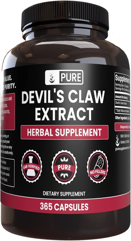 Pure Original Ingredients Devil's Claw (365 קפסולות) No Magnesium Or Rice Fillers, Always Pure, Lab מאומתת