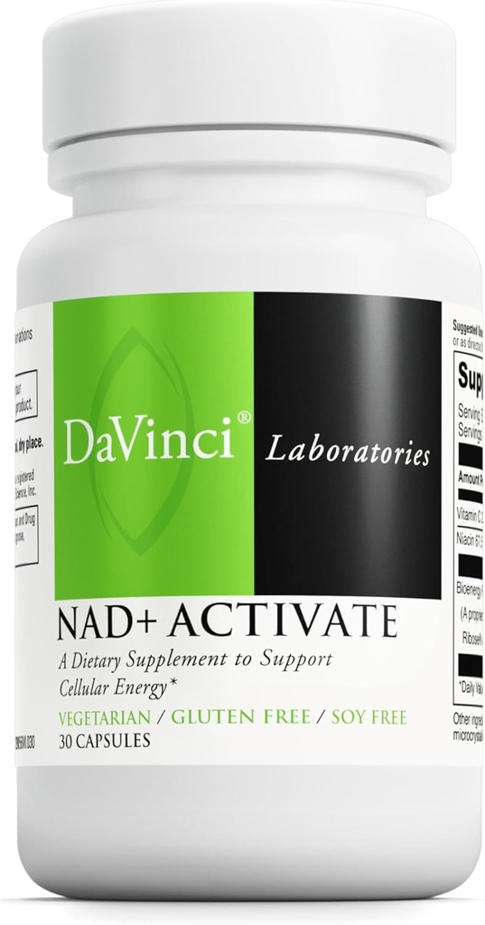 DAVINCI Labs NAD+ Activate - NAD supplement with Vitamin C &quot; Niacin - مساعدة في دعم صحة الدماغ، الطاقة الخلوية &quot; أكثر* - نباتية، خالية من الصويا - 30 كابسوليس