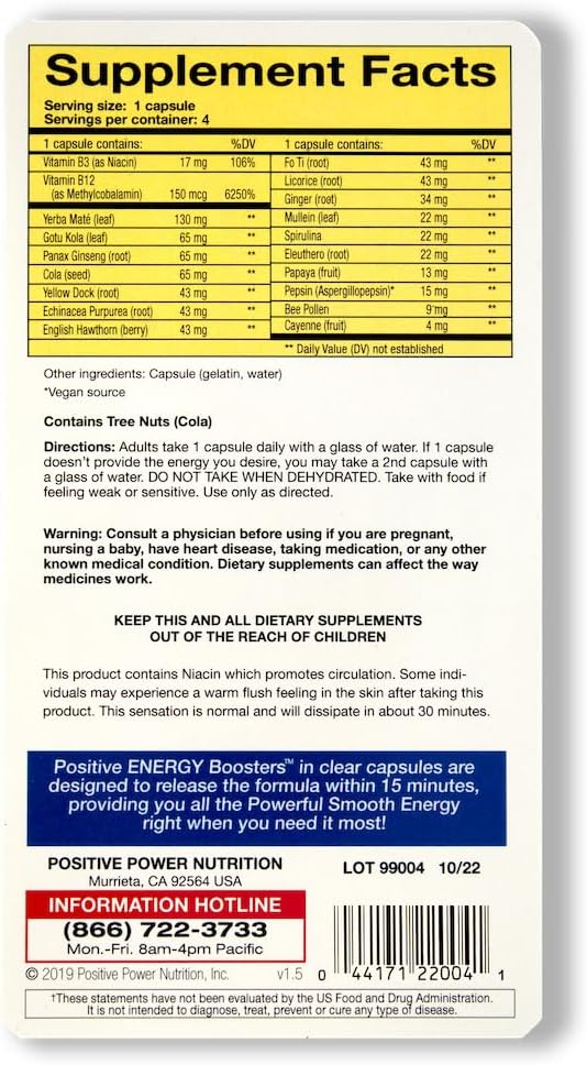 VitaBoost Positive Power Energy Boosters – Natural Energy Supplement mit Kräutern, B-12, Bienen Pollen, Jitter-Free Smooth Energy, Quick & Safe, No Caffeine, Ephedra oder Guarana (4)