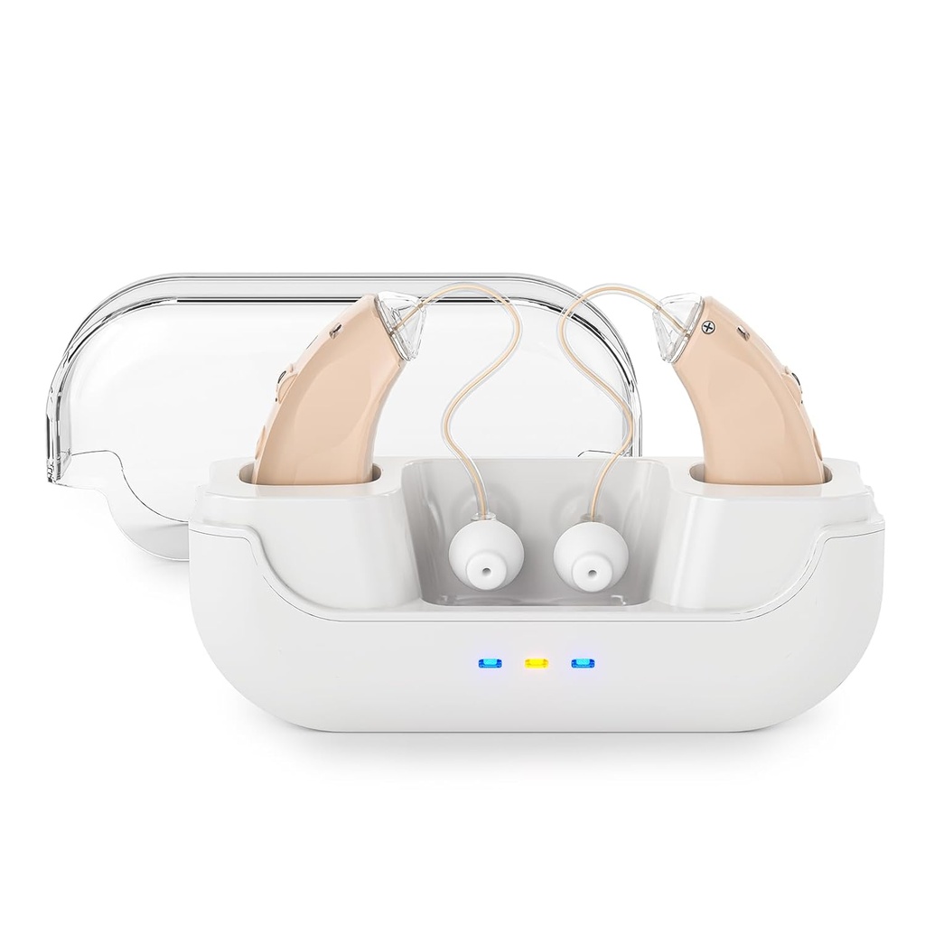 OTC Hearing Aid with Noise Canceling for Hearing Loss, Digital Ear Aids for Seniors &Adults, Invisible Personal Sound Hearing Amplifier With Volume Control (Brown)