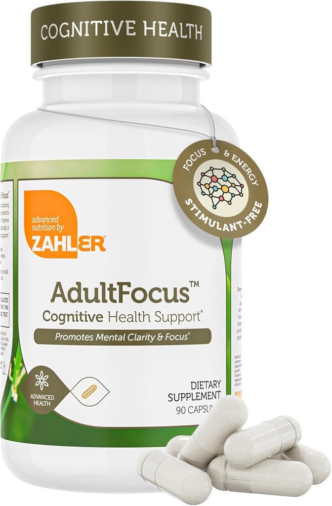 Zahler AdultFocus, Advanced Formule pro podporu zaměření a koncentrace, Certified Kosher, 60 Kapsle