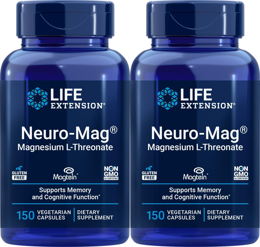 Life Extension Neuro-Mag 150 Vegetarian Capsules (Pack of 2), Magnesium L-Threonate, Magtein Supplement