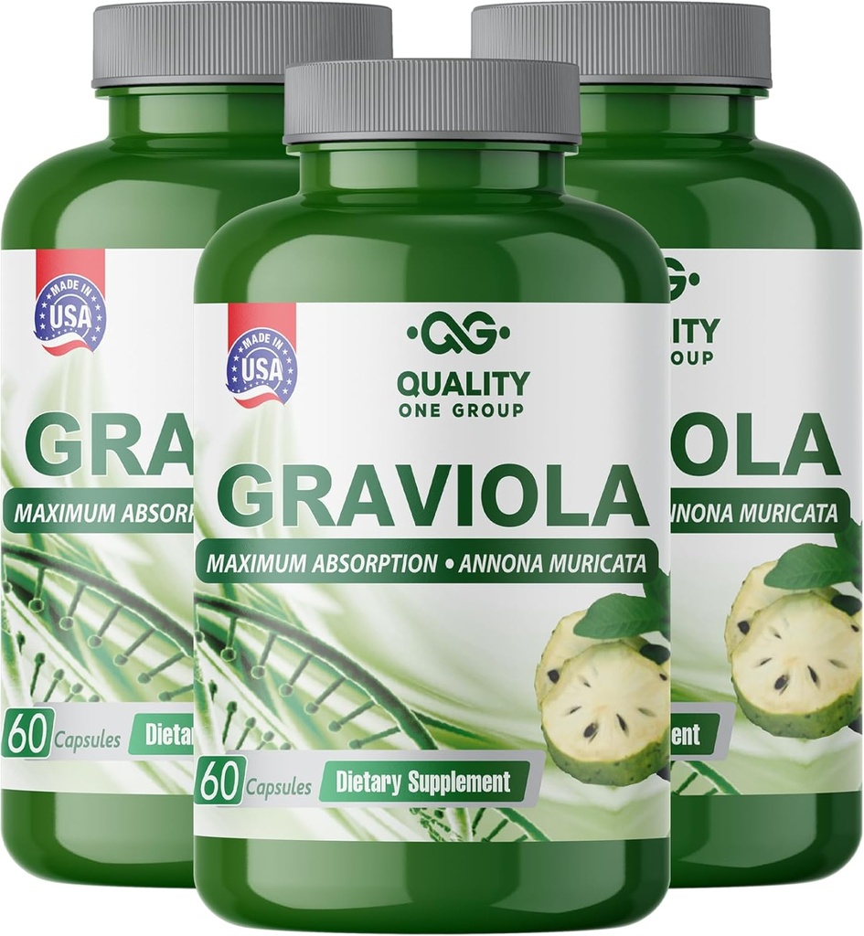 GRAVIOLA MAX - Pure Graviola Extract Supplement - Soursop (Annona muricata) - Immune System ATM & Antisoxy in each Capsule of Pure Graviola (3 Birimler)