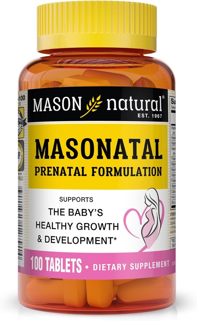 MASON NATURAL Masonatalis Prenatalis Formatory - Prenatalis & Postnatalis Multivitamin nőknek, hogy támogassák a baba fejlődését, 100 tabletta