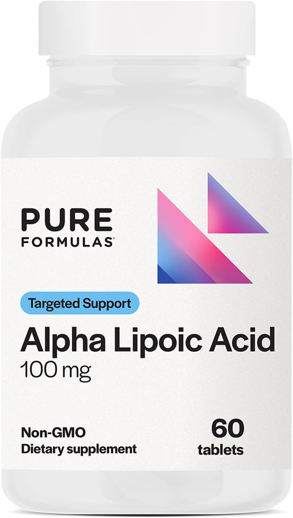 PureFormulas Alpha Lipoic Acid 100 mg ALA Supplement für Leberunterstützung, Antioxidantien, Nerve, & Cardiovascular Health Acido Alfa Lipoico 100mg Neuropathie Supplement Non-GMO 60 Tabletten