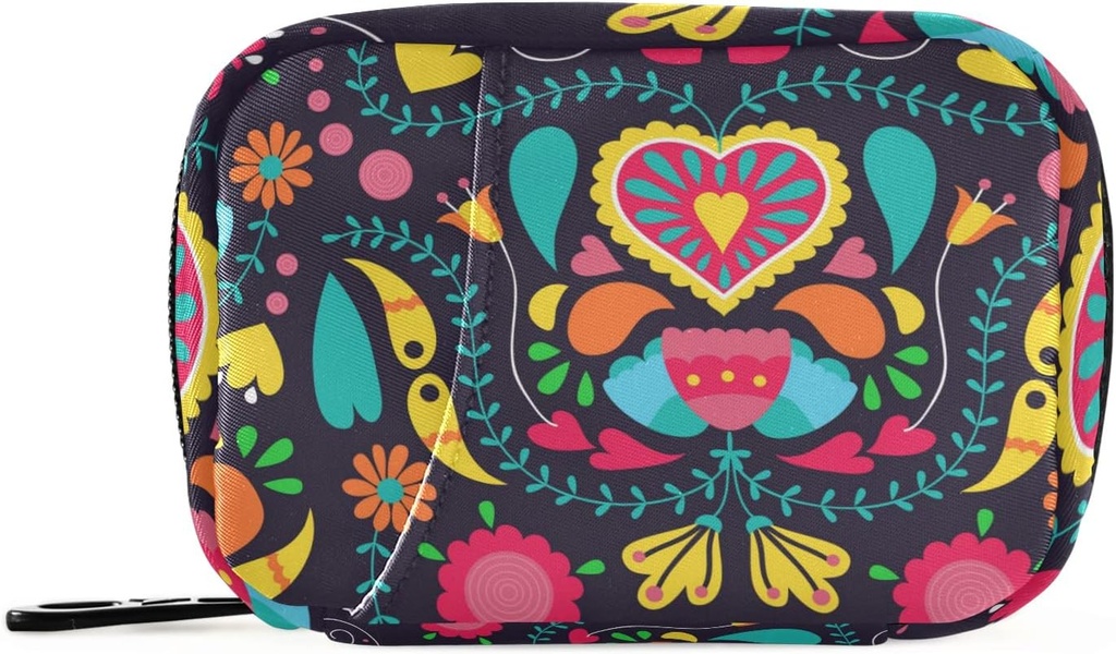 مركب مركب صغير أسبوعي من طراز Cute Box 7 Day Pill Case Vitamin Holder Pill Bottle Organizer (Black Floral Heart)