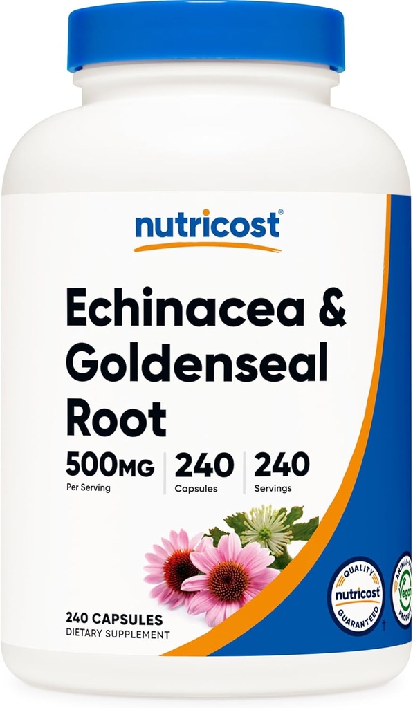 Nutricost Echinacea & Goldenseal Root, 500mg, 240 капсули - Вегетариански шапки, не ГМО, Gluten Free