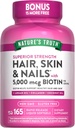 La vérité de la nature Cheveux, peau et ongles Vitamine $ 5000 mcg Biotin $ 165 Softgels $ avec collagène $ Supplément sans OGM et sans gluten