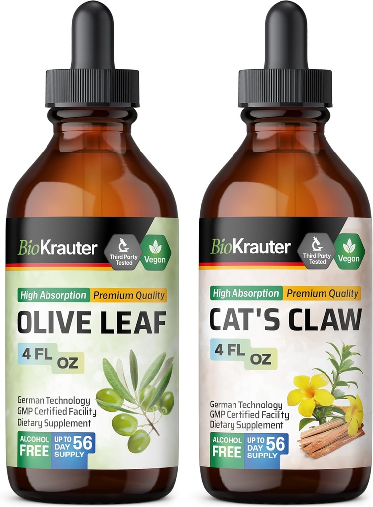 BIO KRAUTER Olive Leaf Tincture 4 Fl. Oz eta Cat's Claw Tincture 4 Fl. Oz.