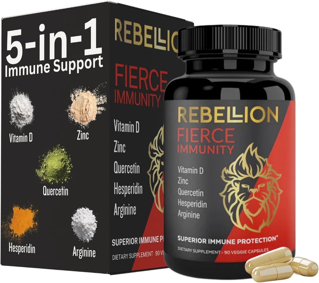 5-in-1 Fierce Imunity Supplement, Imunity Suplement and Boosters for Adults, Vitamín C, Quercetin, Vitamín D, Zinok, L-arginín, Hesperidín, Imunity Support, 90 Kapsule (1 mesiac dodávky)
