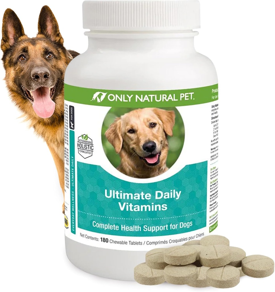 Only Natural Pet Ultimate Daily Vitamins - Complete Multivitamin supplement for Dogs Balanced Health ' Vitality - Senior Small ' Large Canine Food Immune Digestive Support -180 Soft Chews Tablets