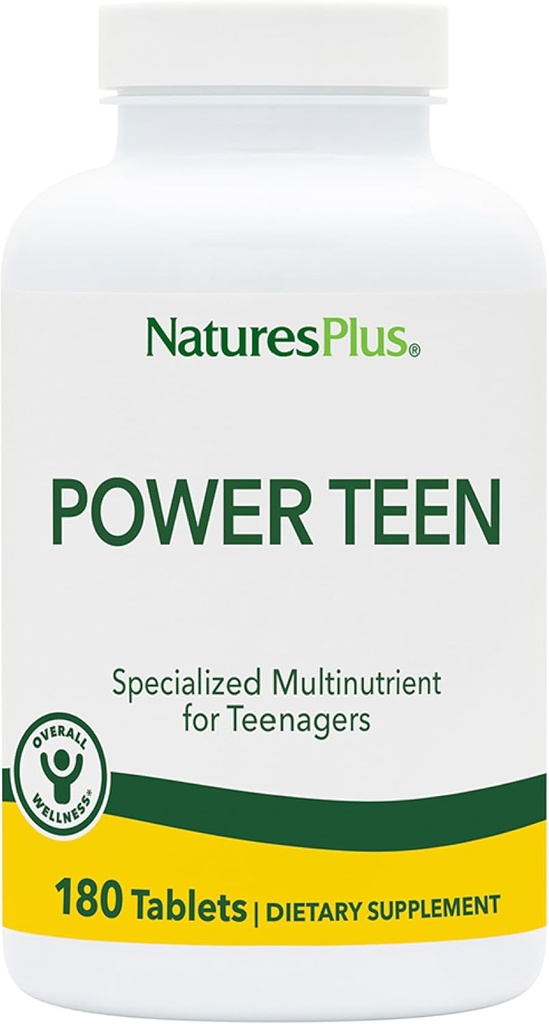 NaturesPlus Source of Life Power Teen - 180 Vegetarian Tablet - Teen Multivitamin with Minements & Whole Foods for Mental Focus, Energy Booster - Gluten- Free - 90 Servings