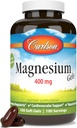 Carlson - Magnezu żele, 400 mg magnezu na Softgel, Heart & Muscle Support, Magnezu żel Czapki, funkcji jelita, suplement magnezu, 100 Softgels