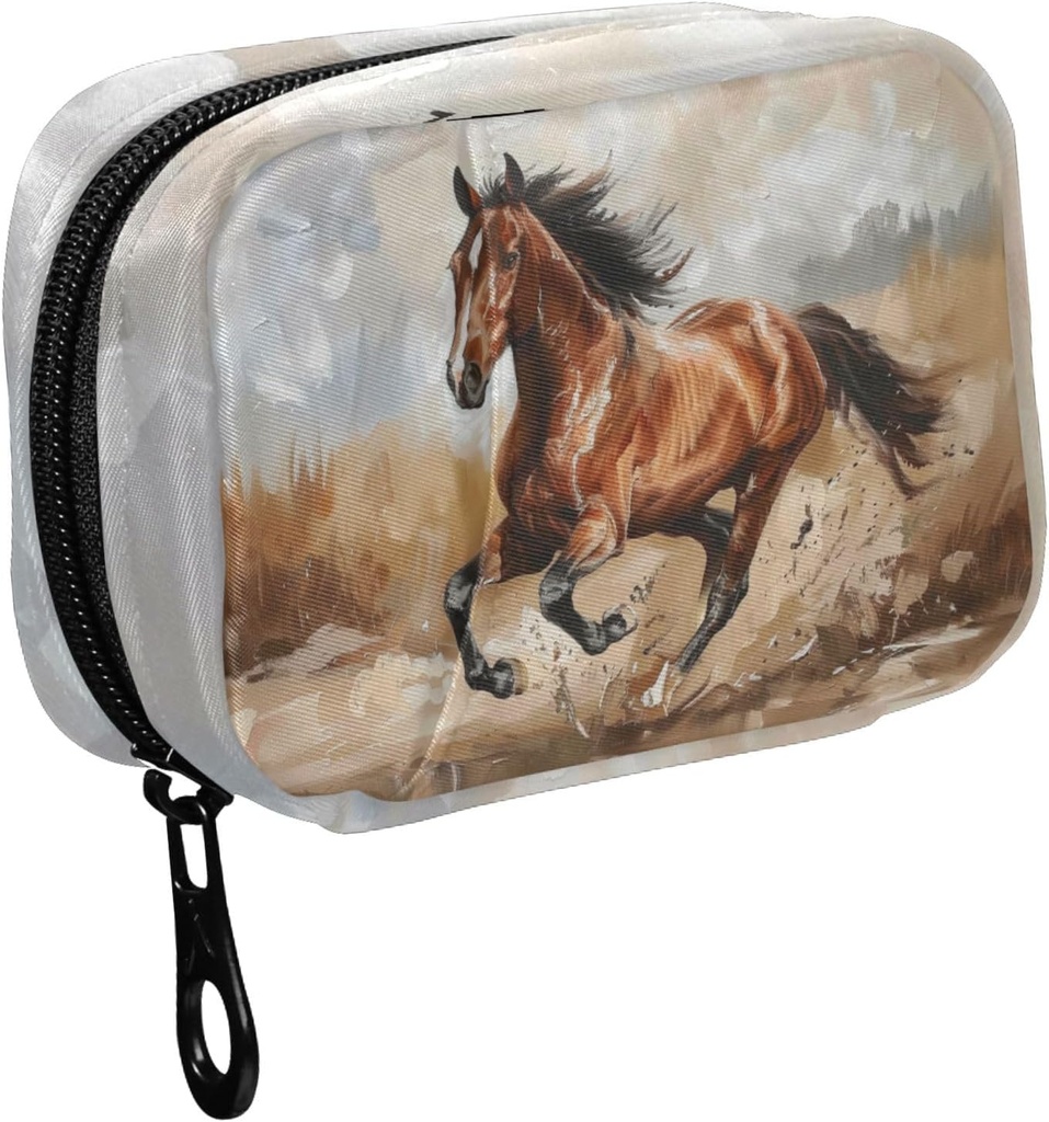 Fustylead Beautiful Running Horse Oil Painting Pill Organizer Case dengan Zipper 2 Kali sehari untuk Vitamin dan Tambahan, 7 Hari Travel Organizer Medicine Case