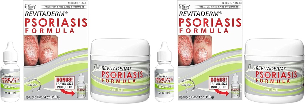Formule de psoriasis REVITADERM - Crème topique avec goudron de charbon, huile d'arbre à thé et huile de lavande pour démangeaisons, flocons, peaux sèches et craquées - 4 fl. oz. - Comprend la bouteille de voyage (2-Pack)