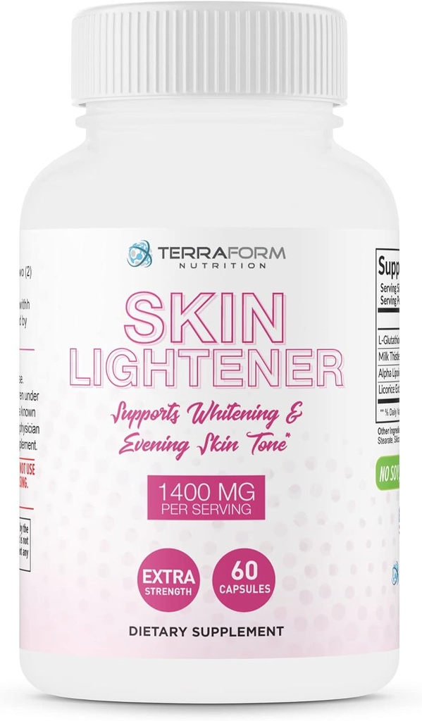 TerraForm Nutrition Skin Lightening Supplement, Glutathione 1000mg per Servering, Clears og Evens Skin Tones, Hjælper Ryd op mørke Spotter og Acne Scars - 30 Servere