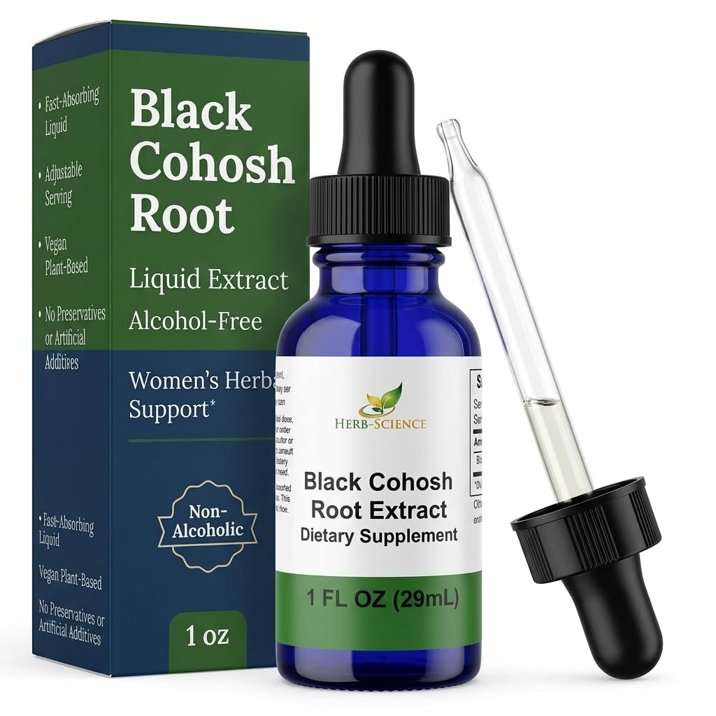 Black Cohosh Root Liquid Extract, Alcohol-Free, 1 Oz | Only 3 Premium Ingredients for Women’s Monthly Wellness in an Easy-to-Take Vegan Liquid Formula with Flexible Serving