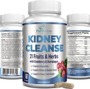 Herbal Kidney Cleanse med Cranberry Extract, Astralagus - 21 Fruits & Herbs - Detox & Cleanse Urinary Tract & Bladder Health, Kidney Support, 60 Vegan Capsules