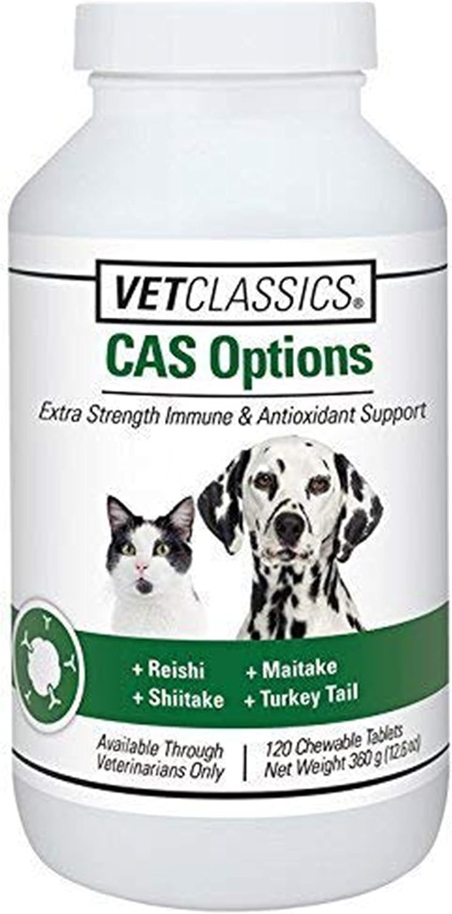 Vet Classics CAS Opcje Extra Siła Immune Support dla psów, Koty - Suplement do Zdrowia Zwierząt, Opieka przeciwutleniająca psów - Extra- Siła Dog Supplement Formuła - 120 Tabletki do żucia
