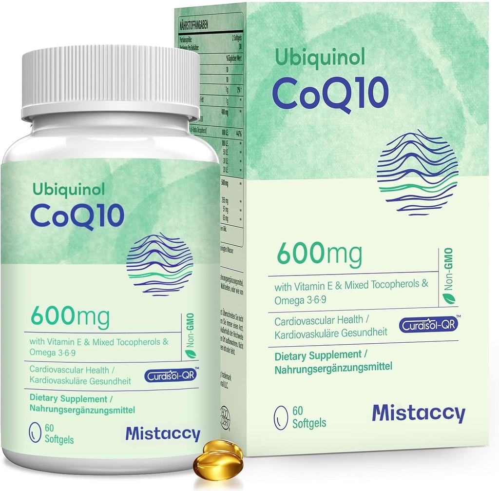 CoQ10 600mg Softgels ← Alta Absorción CoQ10 Ubiquinol Suplemento Silencio Forma reducida Mejorada con Vitamina E &amp; Omega 3 6 9 Silencio Antioxidante Powerhouse Good for Health Previous 60 Softg