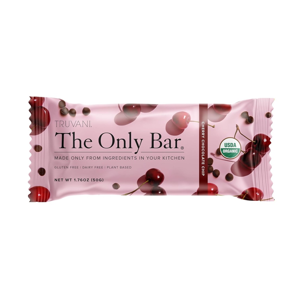 Truvani Landareetan oinarritutako snack-barra | Cherry Chocolate Chip 1 Pack | 5g Protein | USDA Organikoa eta Vegan | Barra bakarra | Dairy, Soy eta Gluten Free | Banakako Wrapped