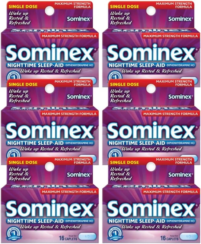 Sominex Nighttime Sleep-Aid Caplets, Maximale Stärke, 16 ea (Pack von 6)