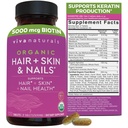 Biotin 5000 mcg Hair Skin Nails Vitamins for Women – Organic and Vegetarian-Friendly Supplement with Vitamin E, B-Vitamins, Spirulina, Horsetail and Superfood Blend to help Produce Keratin –120 Count