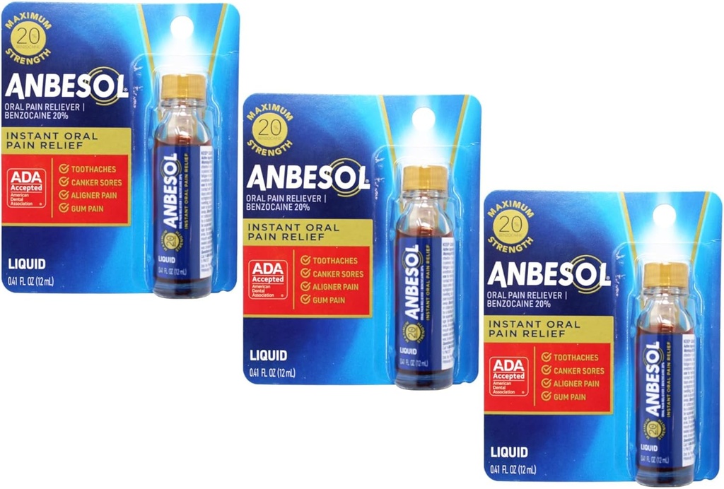 Anbesol Maximum Strength Liquid, 0.41 Fluid Ounce (Pack of 3)