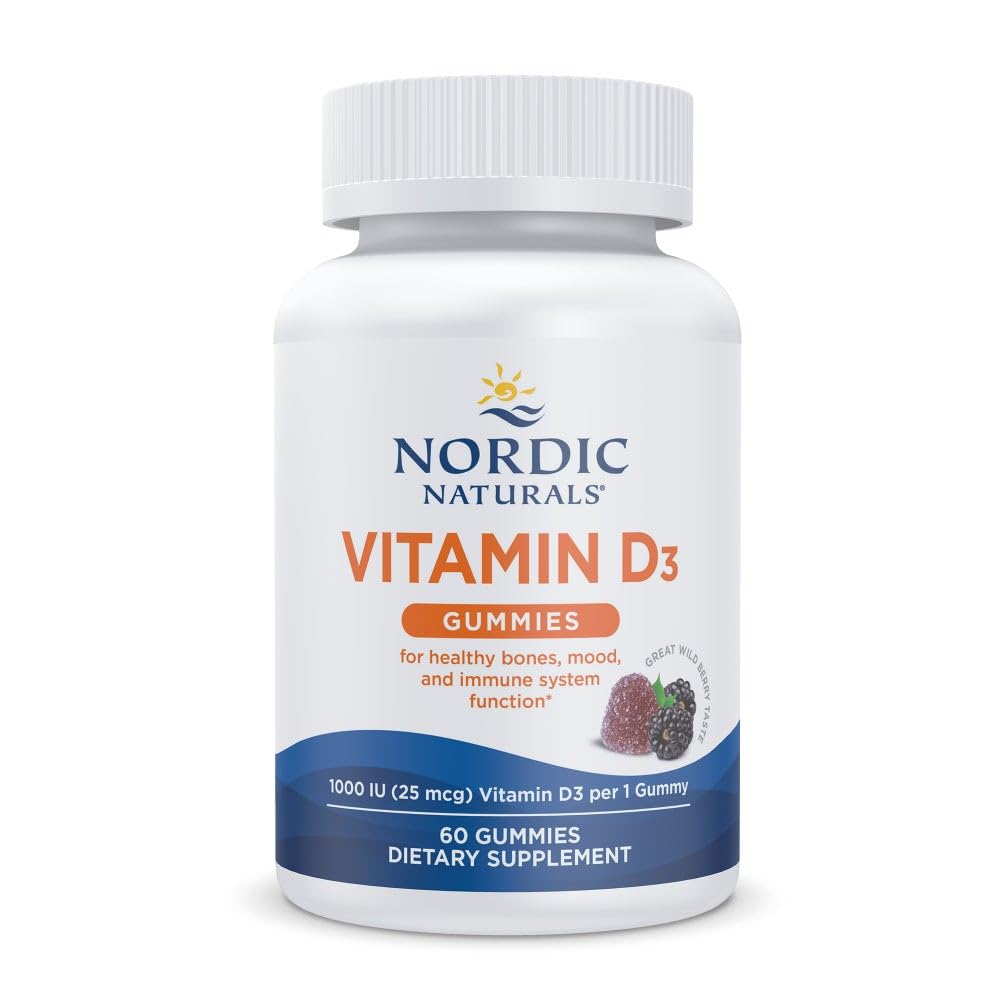 Nordic Naturals Vitamin D3 Gummies, Wild Berry - 60 Gummies - 1000 IU Vitamin D3 - Great Taste - Healthy Bones, Mood & Immune System Function - Non-GMO - 60 Servings