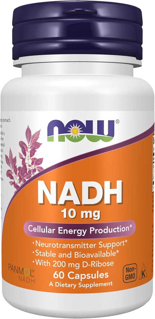 Now Supplements, NADH (Reduced Nicotinamida Adenine Dinucleotide) 10 mg com 200 mg D-Ribose, 60 Veg Cápsulas