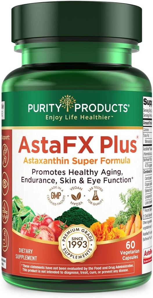 纯净产品 AstaFX Plus - Astakanthin 超级公式 - 支持耐力的30天供应 - 促进健康皮肤 - 支持视觉健康 - 最多6000倍 威力大于维生素C