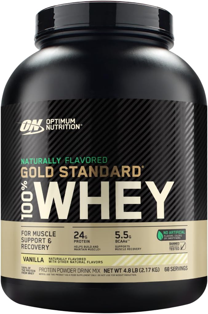 Optim Nutrition Gold Standard 100% Whey Tự nhiên là Flavored Powder 4.8 (Packing May Vary), Vanilla, 76.8 Ounce.