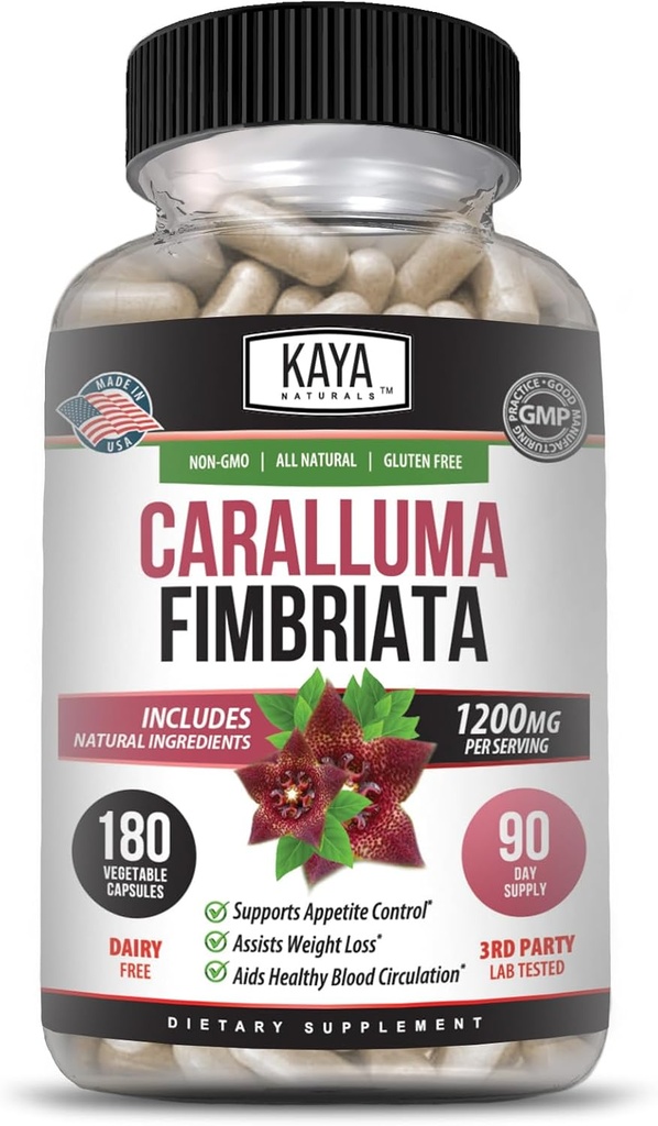 Kaya Naturals - Caraluma Fimbriata 1200mg High Potency Suppity Conferation tự nhiên tăng cường, Vegetarian Capsules (180 bá tước)