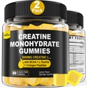 Gummie monoidrate di creatina per uomini e donne - con BCAA, Peptidi di collagene, L-Taurina, Vitamina B12, D3, Chewables Creatine Monohydrate 5g Per Serving, Natural Lemon Flavor, Sugar Free, 2 Pack
