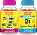 WellJah collagen + Biotin + vitamin D3 5000 IU Sugar Free, Gummies Bundle - Great Tasting, vitamin Supplement, Glutenfri, GMO Free, Chewable Gummy