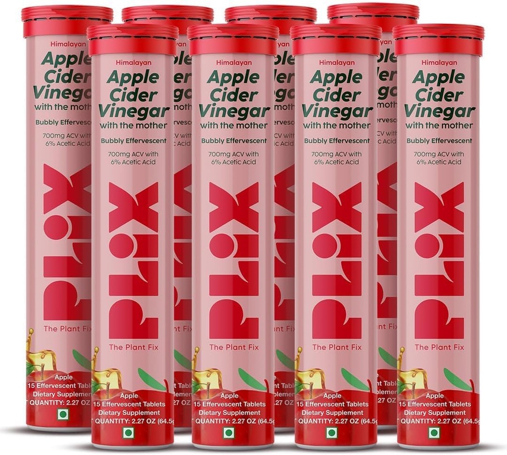 PLIX - AUGALINIS FIX Apple Cider Active Effervestic Tablets with The Mother, 700mg ACV with VIT B12, B6, Pack of 8 Bendrijoje 124; Vegan, No Added Sugar, Non- GMO & Gluten- Free