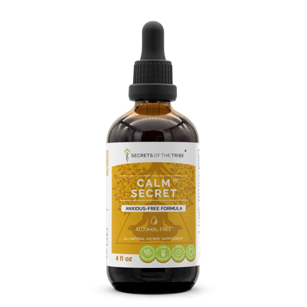Secrets of the Tribe - Calm Secret, Herbal Supplement Blend Drops Alcohol-Free Liquid Extract, Anxious-Free Formula (4 fl oz)