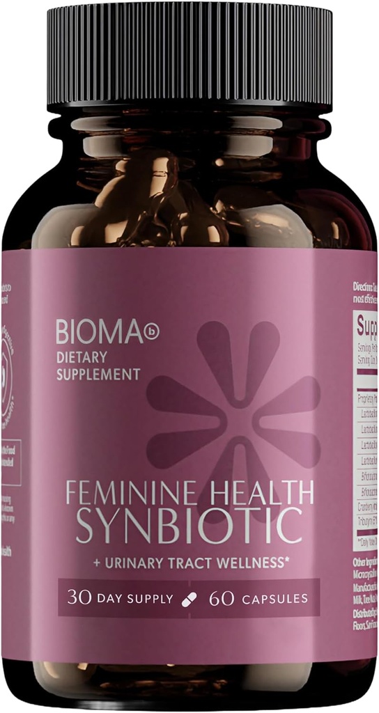BIOMA Feminine Health Synbiotic - Emakumeen Osasun Osagarria Vaginal pH osasuntsurako, Urinary Tract & Digestive Support - Probiotikoekin, Cranberry & Tributyrin - 60 kapsula (30 eguneko hornidura)