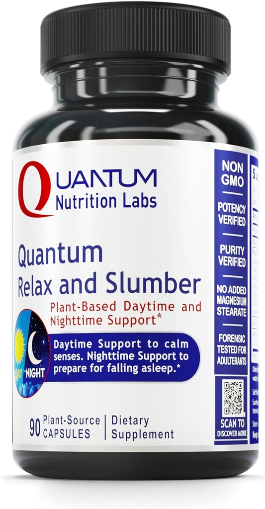 Quantum Nutrition Labs Quantum Relax and Slumber - Alváskiegészítés Magnézium-malát & L- Theanine, Természetes Nyugodt Komplex Lemon Balm & Valerian Root nőknek és férfiaknak - 90 kapszula