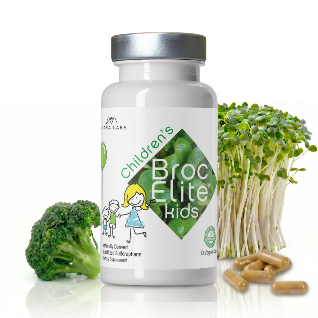 BrocElite Mara Labs Kids | Broccoli Supplement w/Naturally Stabilized Sulforaphane Extract for Children | No Glyphosate Residue | 30 Vegan Capsules