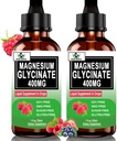 (2 Pack) Magnesio Glycinate gocce liquide,6X ad alto assorbimento Supplemento di magnesio liquido per Bone,Sleep,Leg Cramps & Immune Support,Pure Magnesium Glycinate 400mg per donne uomini,Vegan, Non-OGM