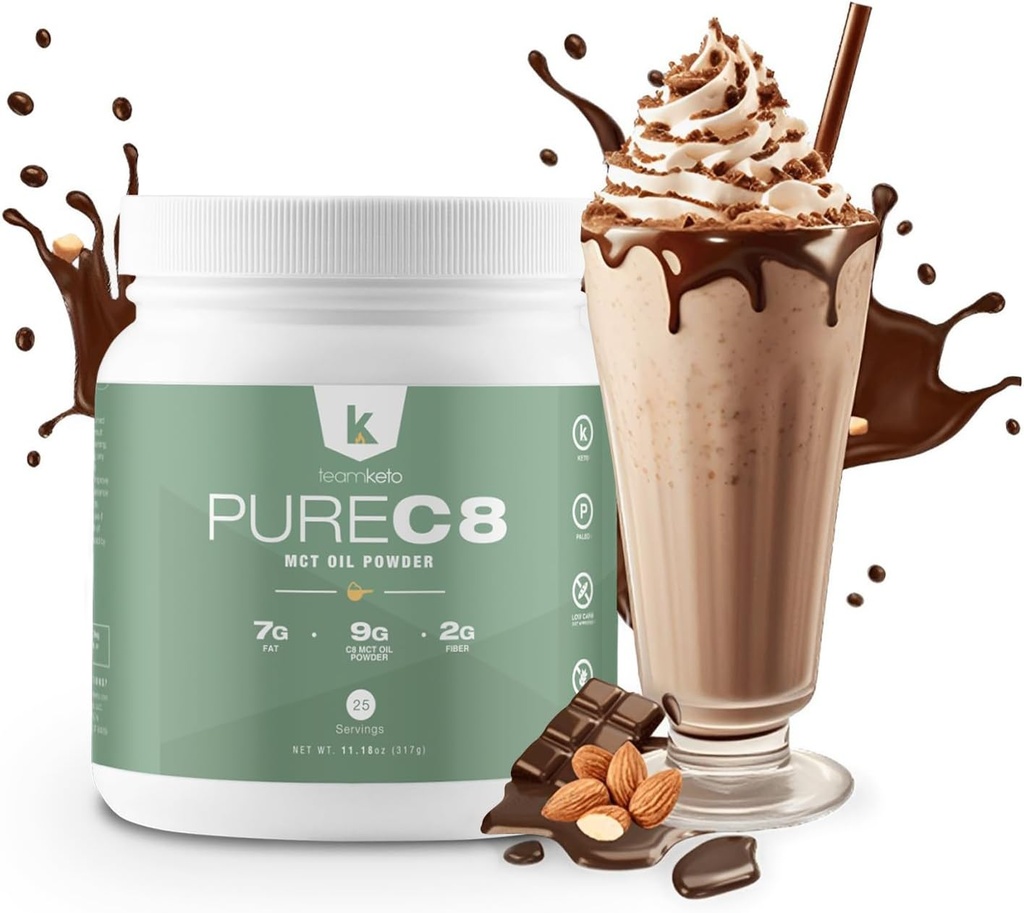 TeamKeto C8 MCT Olie pulver -Chokolade Hasselnut Ketogen MCT kaffe Creamer- Vegan- Friendly, Gluten Free & Made in a GMP Compliant, FDA Registered Facility- Perfekt i kaffe Tea & Protein Shakes 270g