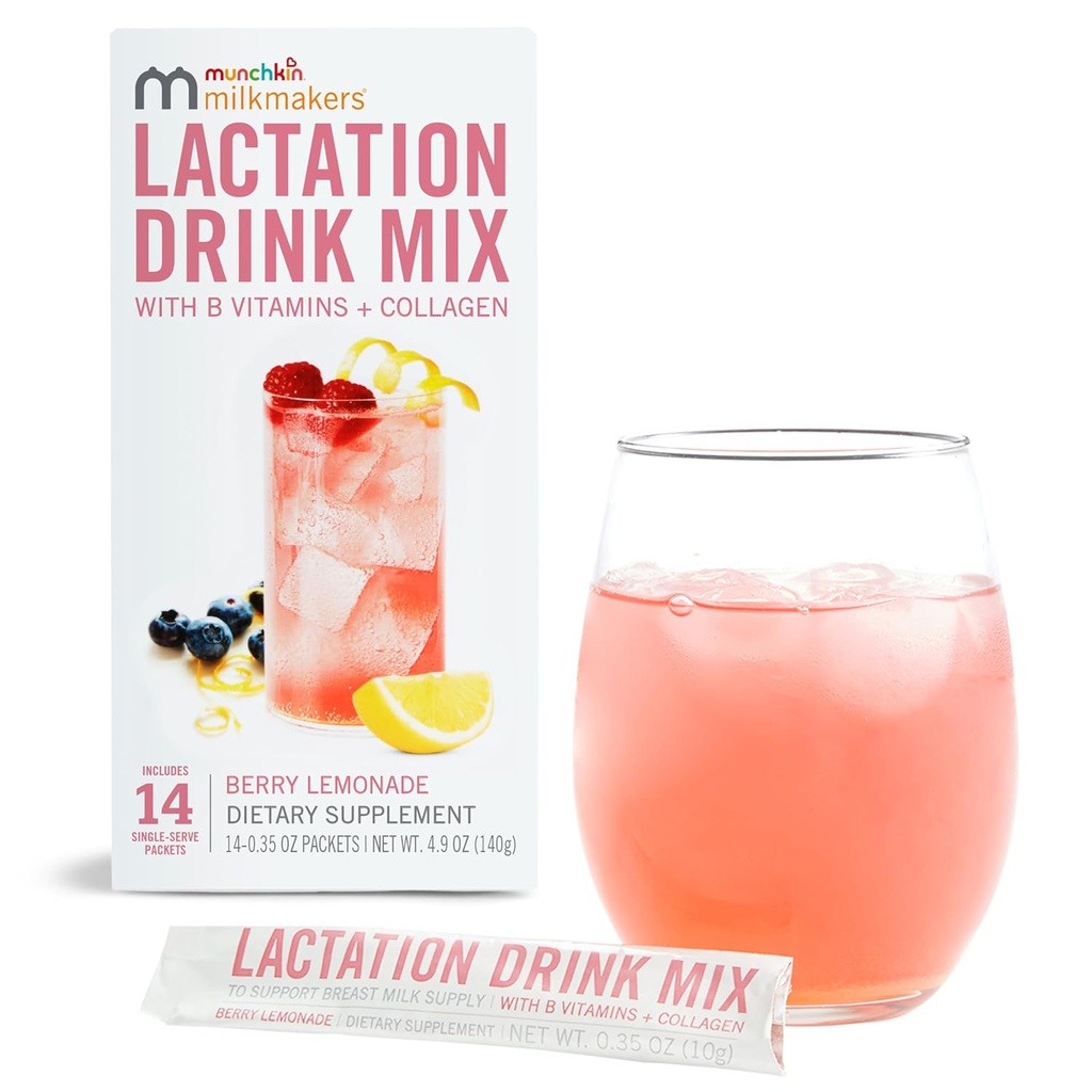 Munchkin ® Milkmakers ® Szoptatás ital Mix kiegészítés B Vitamins / Collagen / Fenugreek & Milk Thistle szoptató anyák, Berry Lemonade, 14 gróf