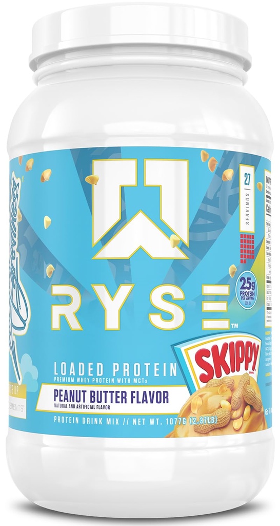 RYSE Loaded Protein Powder - Skippy Peanut Butter - 25g Whey Protein Isolate & Concentrate with Prebiotic Fiber & MCTs - Low Carb, Low Sugar, Digestive-Friendly - 27 Servings / 2 lb Tub