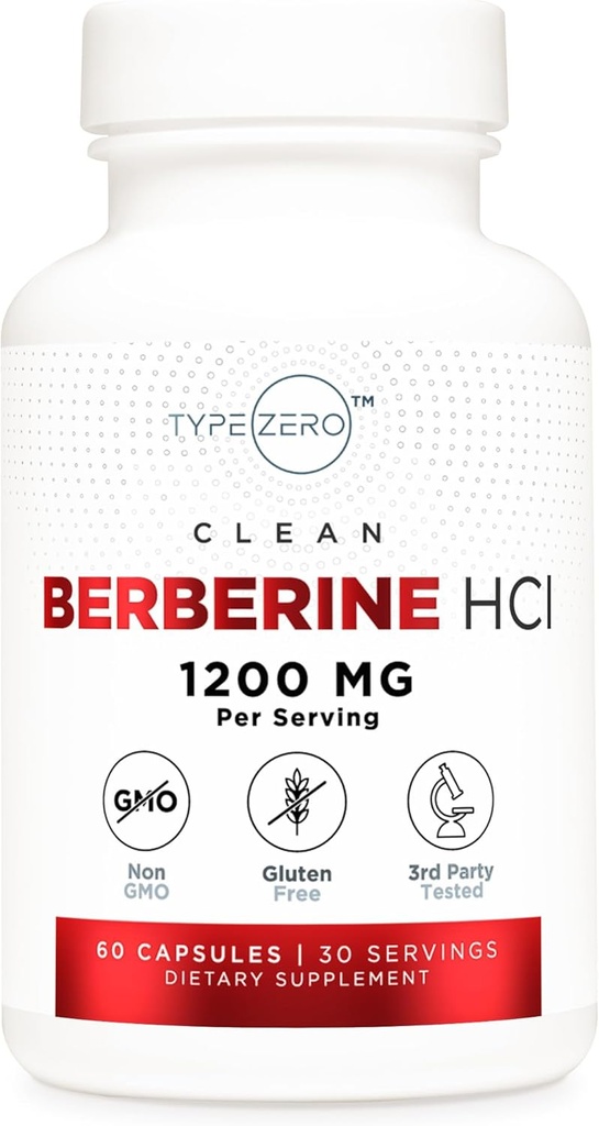 Typ Zero Berberine HCL 1200mg 60 Kapsule - Čistá, Non-GMO, Gluten Free Supplement
