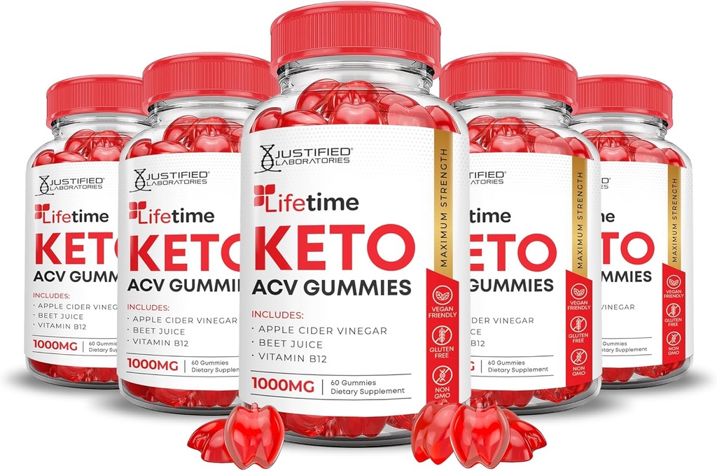 (5 Pack) Livstid Keto ACV Gummies Avancerad Formel 1000MG Livstid Keto Gummies Apple Cider Vinegar Formulerad med Pomegranat Beet Juice Powder B12 Vegan Ingen GMO 300 Gummys