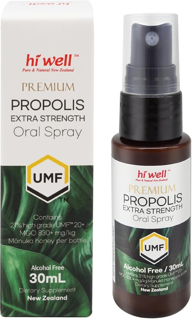 Hi Well Premium Propolis Ekstra Kekuatan MGO 830 + Oral Semprot 30ml