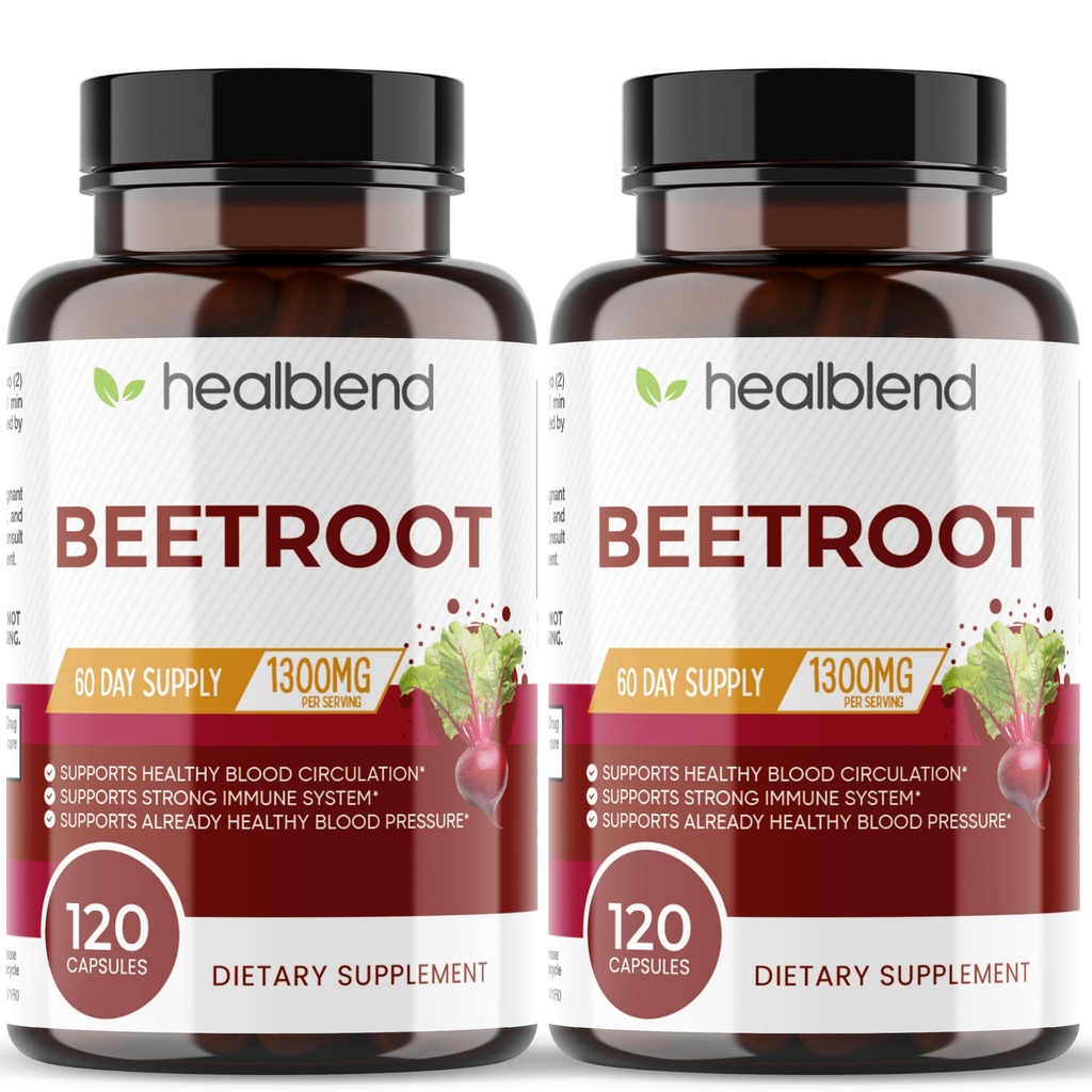 healblend Organic Nitric Oxide Beet Root Capsules 1300mg - Support Immune System, Nitric Oxide Booster - 120 Count (2 Pack)